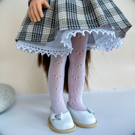 Кукла Карла,  светлые волнистые волосы, 34 см, в клетчатом платье